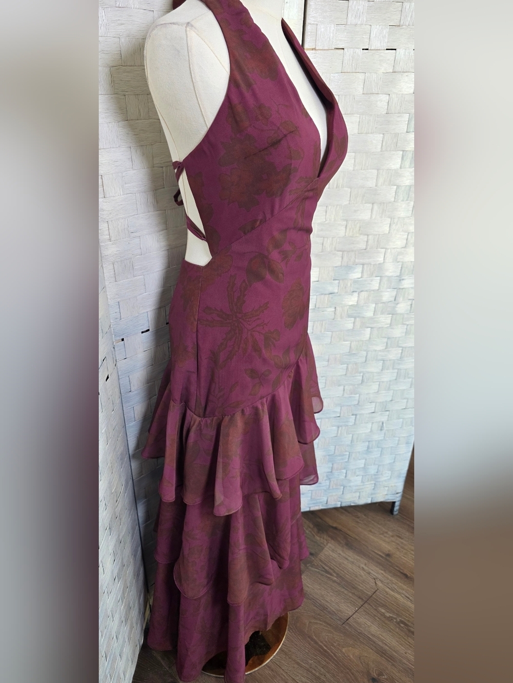 Plum Halter Ruffled Maxi Dress - Picture 4 of 13